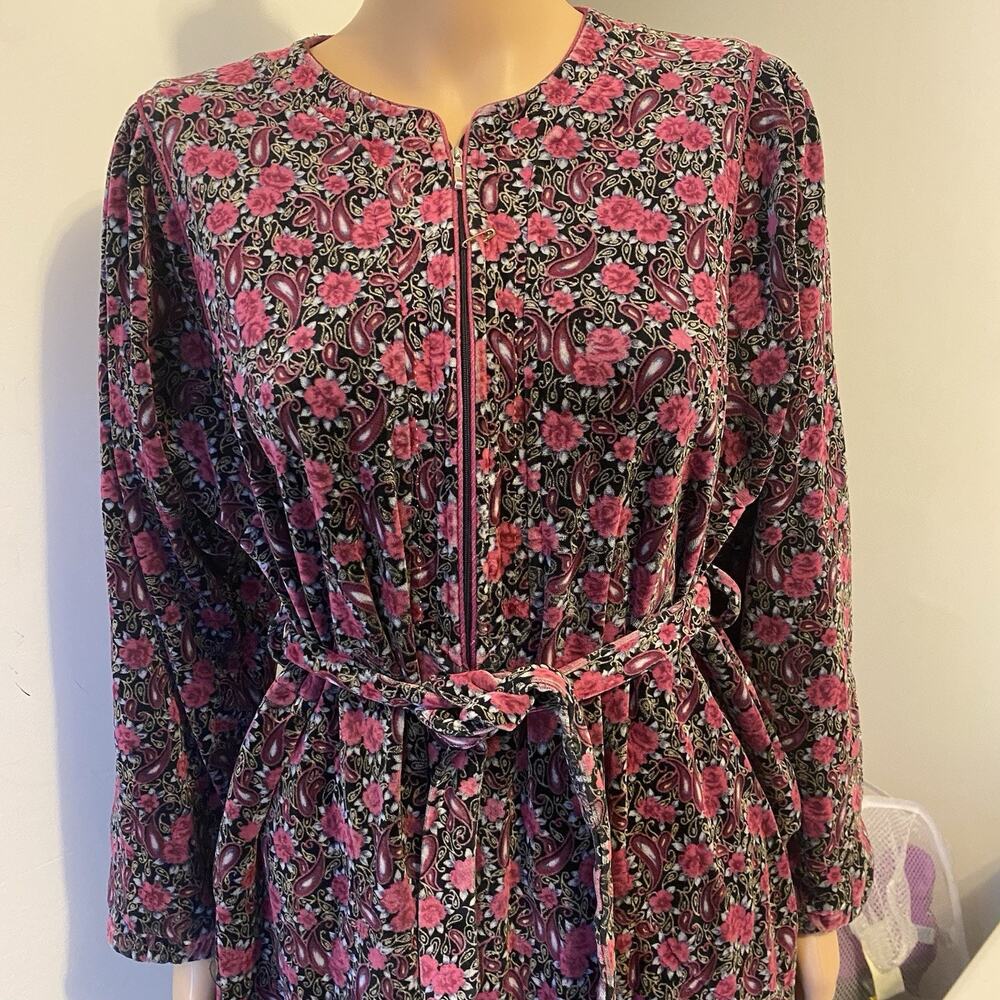 VTG 80s Paisley Ditsy Floral Velour Gown Maxi Dress Cottagecore Prairie SM/L - Picture 8 of 10